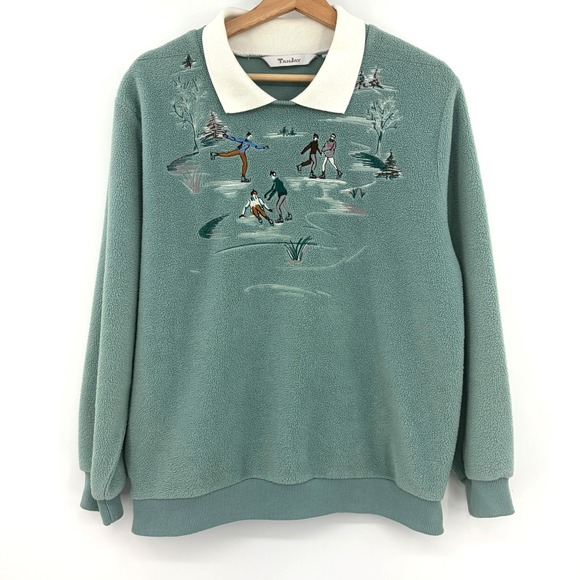 TanJay Tops - Vintage Collared Embroidered Sweatshirt Winter Ice Skating TanJay Womens Medium